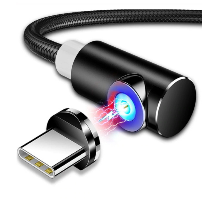 USB 2.0 - iPhone Lightning Cable de carga magnético 2 metros Cargador de nylon trenzado Cable de datos Datos negro