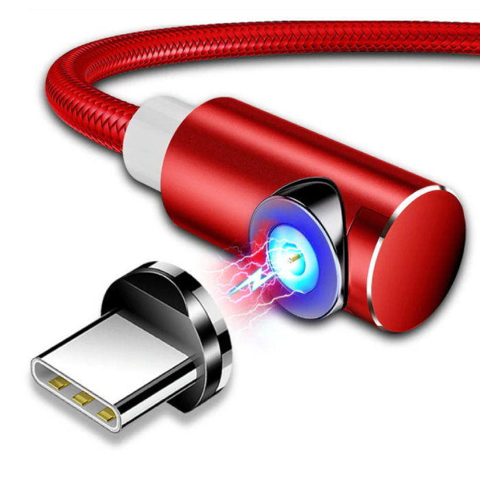 USB 2.0 - USB-C Magnetic Charging Cable 2 Meters Braided Nylon Charger Data Cable Data Android Red