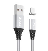 PZOZ USB 2.0 - Câble de charge magnétique iPhone Lightning 2 mètres Câble de données de chargeur en nylon tressé Data Silver