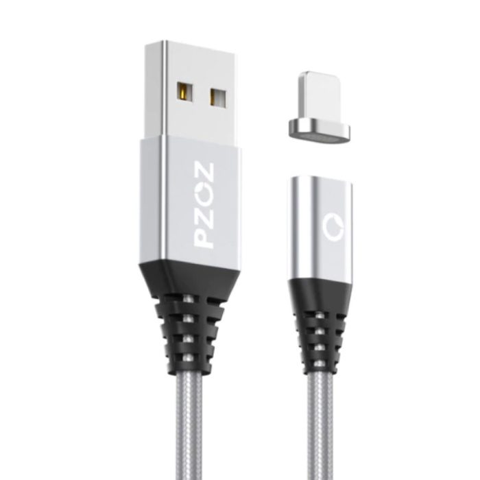 USB 2.0 - iPhone Lightning Magnetic Charging Cable 2 Meters Braided Nylon Charger Data Cable Data Silver