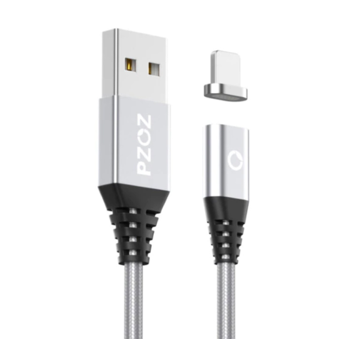USB 2.0 - iPhone Lightning Magnetisches Ladekabel 2 Meter Geflochtenes Nylon-Ladegerät Datenkabel Daten Silber