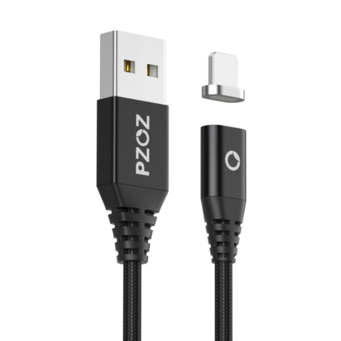 USB 2.0 - Cavo di ricarica magnetico per iPhone Lightning Cavo dati per caricabatterie in nylon intrecciato da 2 metri Nero