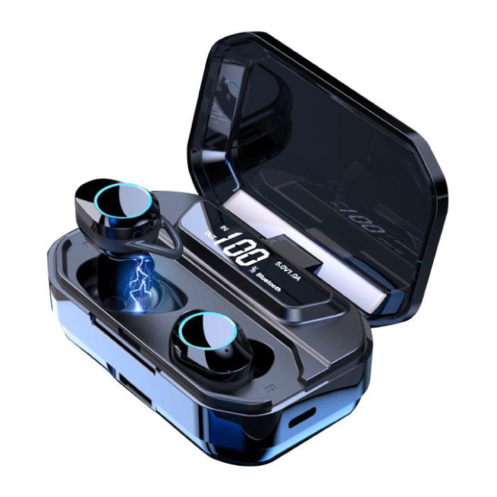 G02 TWS Auriculares inalámbricos con control táctil inteligente Bluetooth 5.0 Auriculares inalámbricos en la oreja Auriculares Powerbank de 3300 mAh Auriculares negros