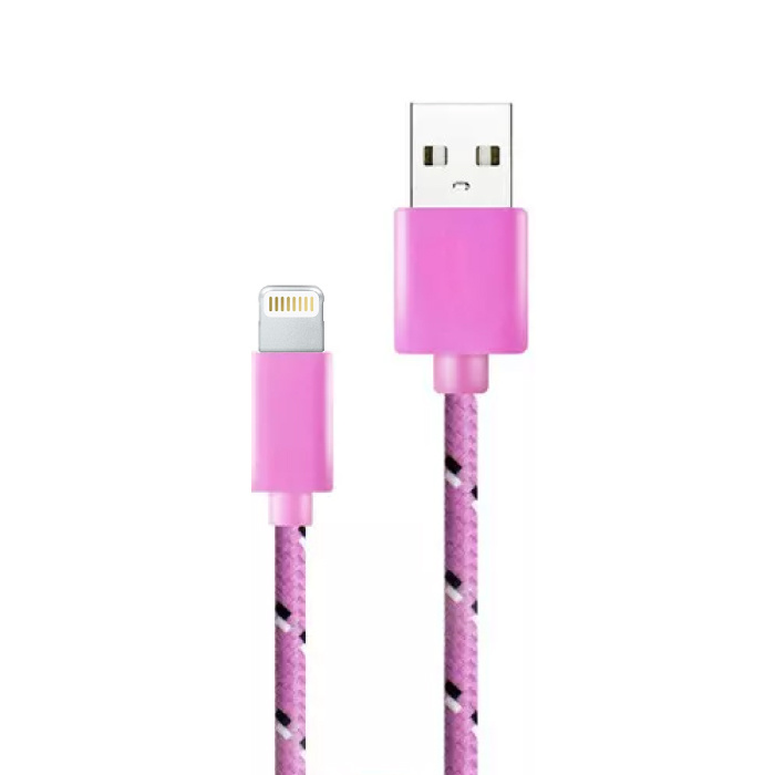 iPhone / iPad / iPod Lightning Kabel do ładowania USB w oplocie z nylonu Ładowarka Kabel danych 1 metr Różowy