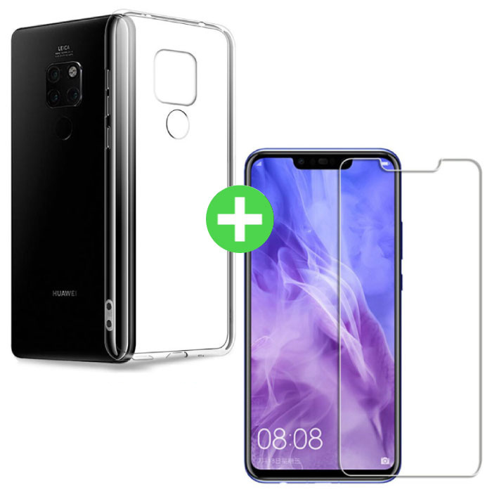 Funda de TPU transparente para Huawei Mate 20 X + Protector de pantalla Vidrio templado