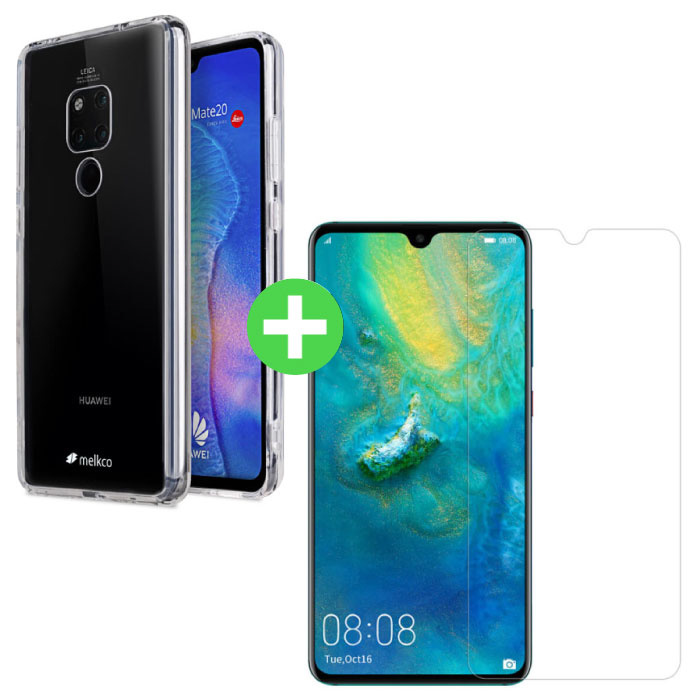 Custodia in TPU trasparente per Huawei Mate 20 + protezione per lo schermo in vetro temperato