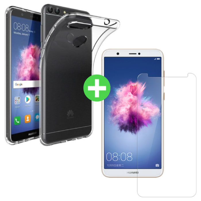 Funda de TPU transparente inteligente Huawei P + Protector de pantalla Vidrio templado