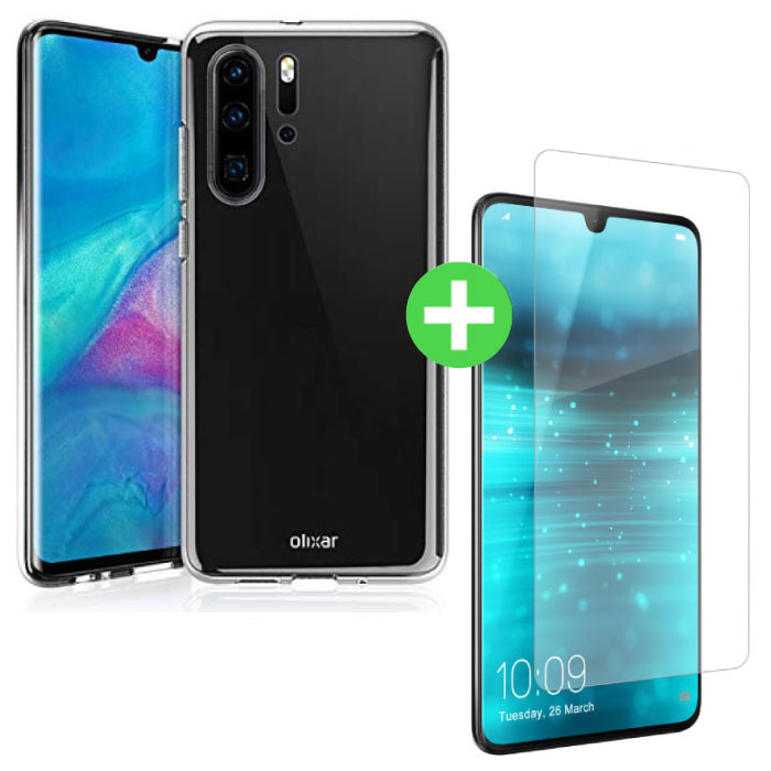 Custodia in TPU trasparente per Huawei P30 Pro + vetro temperato proteggi schermo