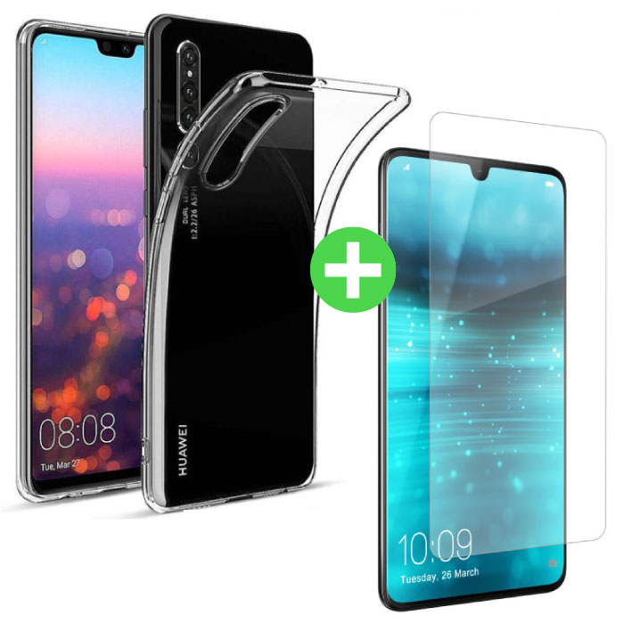 Custodia in TPU trasparente per Huawei P30 Lite + vetro temperato proteggi schermo