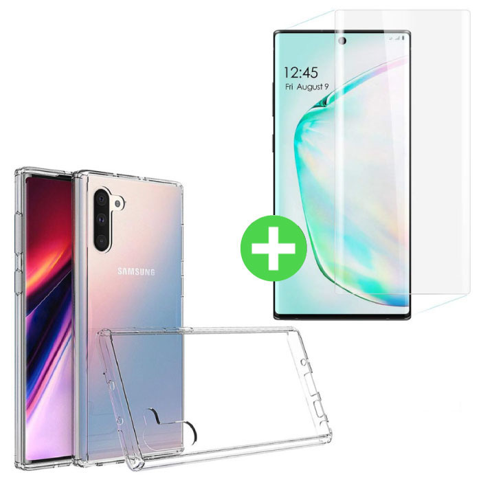 Funda de TPU transparente para Samsung Galaxy Note 10 + Protector de pantalla Vidrio templado