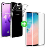 Stuff Certified® Custodia in TPU trasparente per Samsung Galaxy S10 + protezione per schermo in vetro temperato