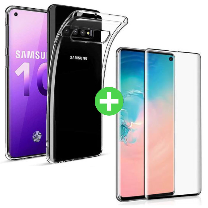 Custodia in TPU trasparente per Samsung Galaxy S10 + protezione per schermo in vetro temperato