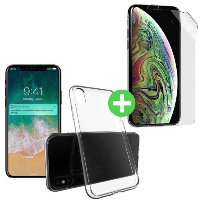 Coque en TPU transparente pour iPhone XS Max + feuille de protection d'écran