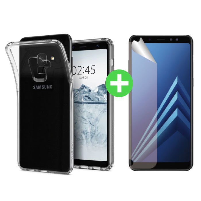 Funda de TPU transparente para Samsung Galaxy A8 2018 + lámina protectora de pantalla