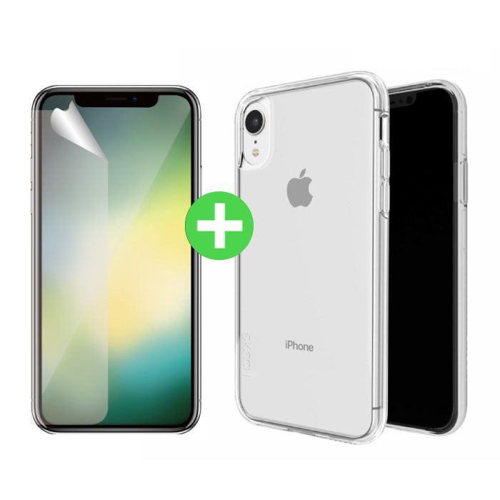 Funda de TPU transparente para iPhone XR + lámina protectora de pantalla