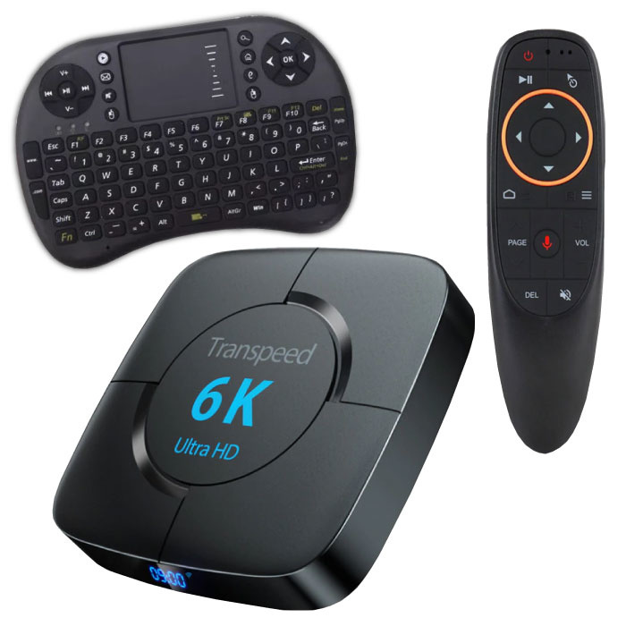 Transpeed 6K Ultra HD TV Box Media Player Android Kodi - 4 GB di RAM - 64 GB di spazio di archiviazione + Tastiera wireless