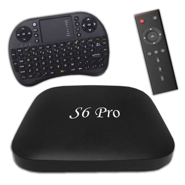 S6 Pro 4K TV-Box Media Player Android Kodi - 2 GB RAM - 16 GB Speicher + drahtlose Tastatur