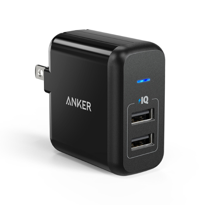 Cargador de pared USB Anker de 2 puertos 24W PowerIQ carga adaptador de  enchufe plegable | negro