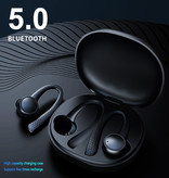 Caletop Deportes TWS Auriculares inalámbricos con control táctil inteligente Bluetooth 5.0 Auriculares inalámbricos en la oreja Auriculares 400mAh Negro