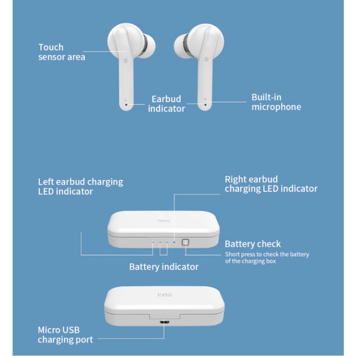 MIFA X3 TWS Wireless Smart Touch Control Earpieces Bluetooth 5.0 In-Ear Wireless Buds Earphones Earbuds 430mAh Earphone Black