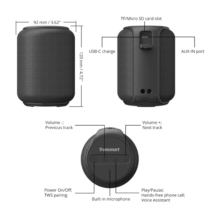 Tronsmart T6 Mini Bluetooth 5.0 Soundbox Haut-parleur sans fil Haut-parleur externe sans fil Rouge