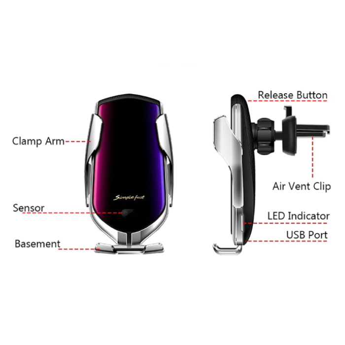 Stuff Certified® 10W Qi Wireless Car Charger Universal Charger 9V - 1.67A Wireless Car Charging Pad Silver