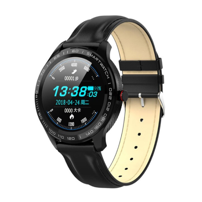 Smartwatch sportivo Fitness Sport Activity Tracker Orologio per smartphone iOS Android IP68 iPhone Samsung Huawei Pelle nera