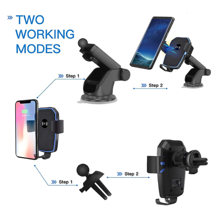 Stuff Certified® 10W Qi Wireless Car Charger With Arm Holder Charger Universal 9V - 1A Wireless Car Charging Pad Black