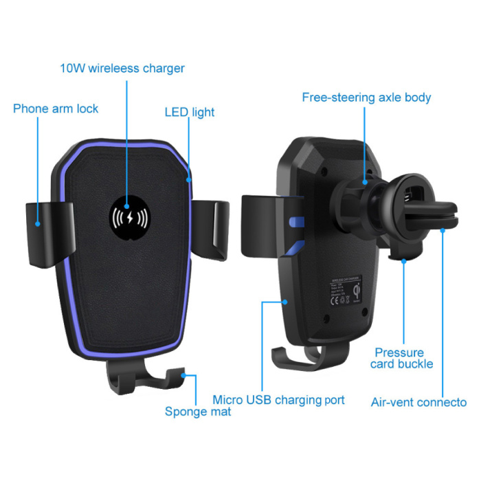 Stuff Certified® 10W Qi Wireless Car Charger With Arm Holder Charger Universal 9V - 1A Wireless Car Charging Pad Black