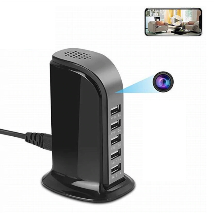 Stazione di ricarica USB con videocamera di sicurezza integrata Caricatore da muro a 5 porte Caricatore da casa