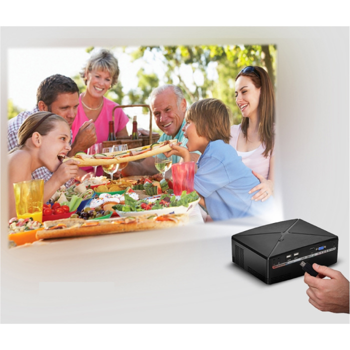 AUN Proiettore LED C80 - Mini Beamer Home Media Player Nero