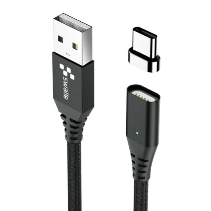 USB 2.0 - Cavo di ricarica magnetico USB-C Cavo dati per caricabatterie in nylon intrecciato da 1 metro Dati Android Nero