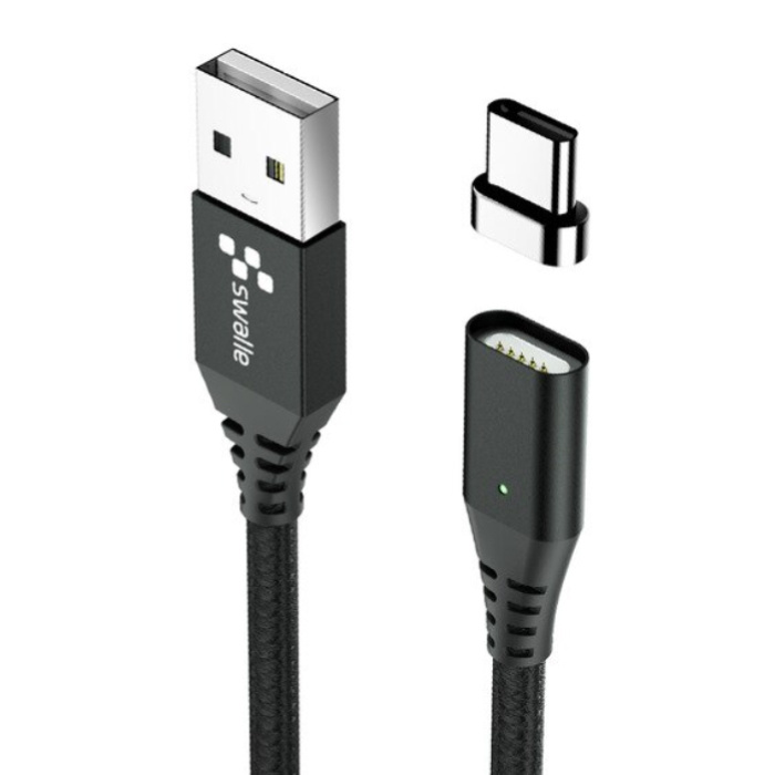 USB 2.0 - USB-C Magnetische Oplaadkabel 1 Meter Gevlochten Nylon Oplader Data Kabel Data Android  Zwart