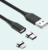 Swalle USB 2.0 - USB-C Magnetic Charging Cable 1 Meter Braided Nylon Charger Data Cable Data Android Black
