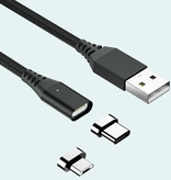 Swalle USB 2.0 - USB-C Magnetische Oplaadkabel 1 Meter Gevlochten Nylon Oplader Data Kabel Data Android  Zwart