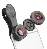 APEXEL 3-in-1-Kameraobjektivclip für Smartphones Schwarz - Fischaugen- / Weitwinkel- / Makroobjektiv