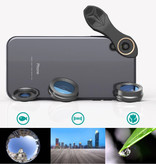 APEXEL Clip d'objectif de caméra 3 en 1 pour Smartphones Rose - Fisheye / Grand Angle / Objectif Macro