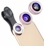 APEXEL Clip d'objectif de caméra 3 en 1 pour Smartphones Rose - Fisheye / Grand Angle / Objectif Macro