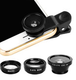 Stuff Certified® 3 in 1 Universal Camera Lens Clip for Smartphones Black - Fisheye / Wide Angle / Macro Lens