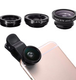 Stuff Certified® Clip d'objectif de caméra universel 3 en 1 pour Smartphones Noir - Fisheye / Grand Angle / Objectif Macro