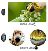 Stuff Certified® Clip de lente de cámara universal 3 en 1 para teléfonos inteligentes Negro - Lente de ojo de pez / gran angular / macro