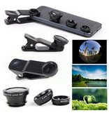 Stuff Certified® Clip d'objectif de caméra universel 3 en 1 pour Smartphones Noir - Fisheye / Grand Angle / Objectif Macro