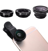 Stuff Certified® Clip universale per obiettivo fotocamera 3 in 1 per smartphone Argento - Obiettivo fisheye / grandangolare / macro
