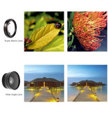 Stuff Certified® Clip de lente de cámara universal 3 en 1 para teléfonos inteligentes Plata - Lente ojo de pez / gran angular / macro