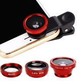 Stuff Certified® Clip d'objectif de caméra universel 3 en 1 pour Smartphones Rouge - Fisheye / Grand Angle / Objectif Macro