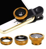 Stuff Certified® 3 in 1 Universal Camera Lens Clip for Smartphones Gold - Fisheye / Wide Angle / Macro Lens