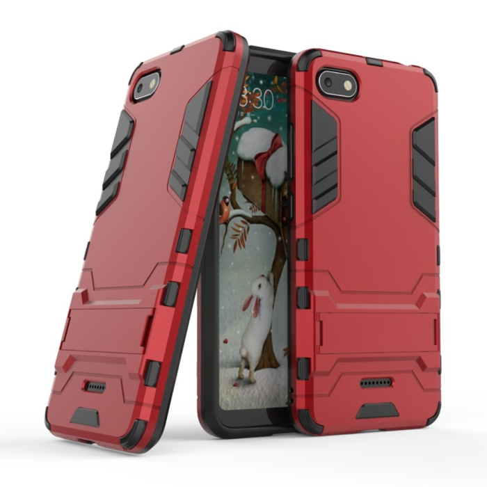 iPhone SE (2020) - Robotic Armor Case Cover Cas TPU Case Red + Béquille