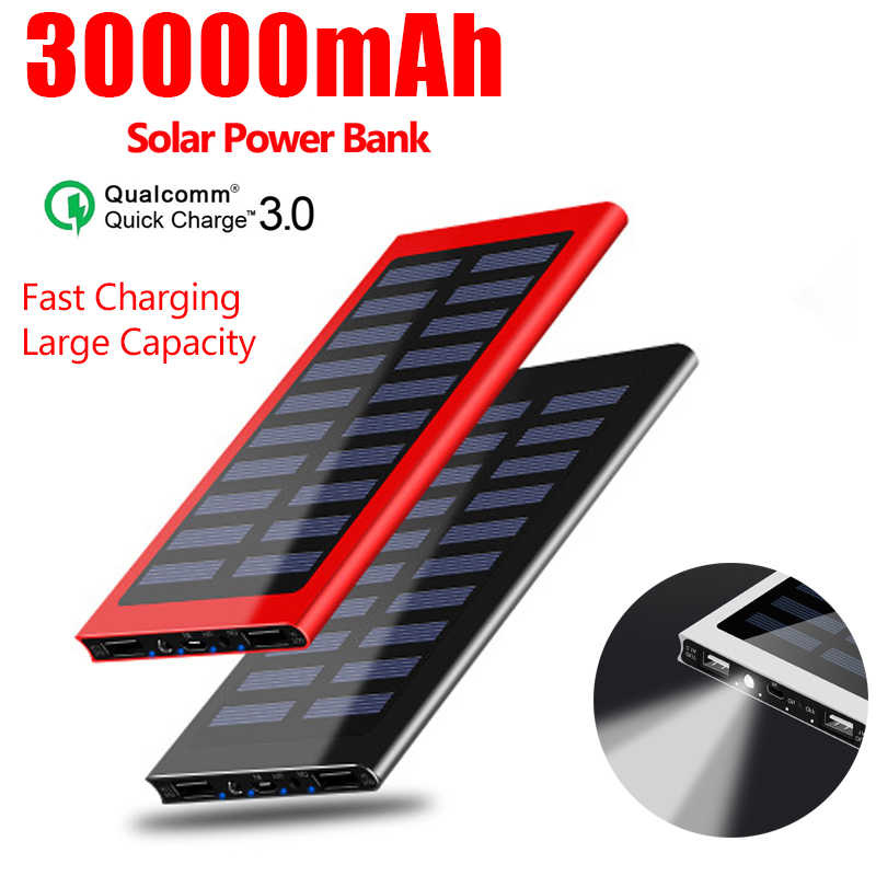 Stuff Certified® Externe 30.000mAh Solar Charger Powerbank Zonnepaneel Noodaccu Batterij Oplader Zon Rood