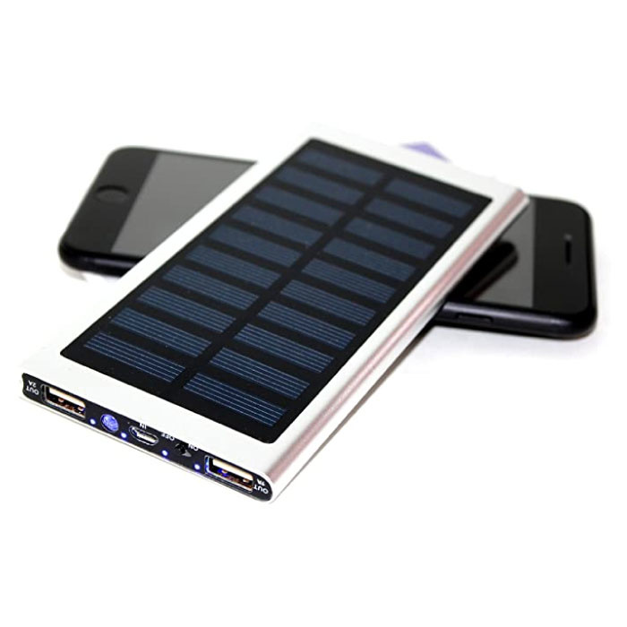 Stuff Certified® Cargador solar externo 30,000mAh Banco de energía Panel solar Batería de emergencia Cargador de batería Sun Silver