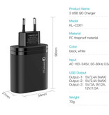 Kuulaa Qualcomm Quick Charge 3.0 Dreifacher USB-Wandlader mit 3 Anschlüssen Wallcharger AC-Ladegerät Steckeradapter